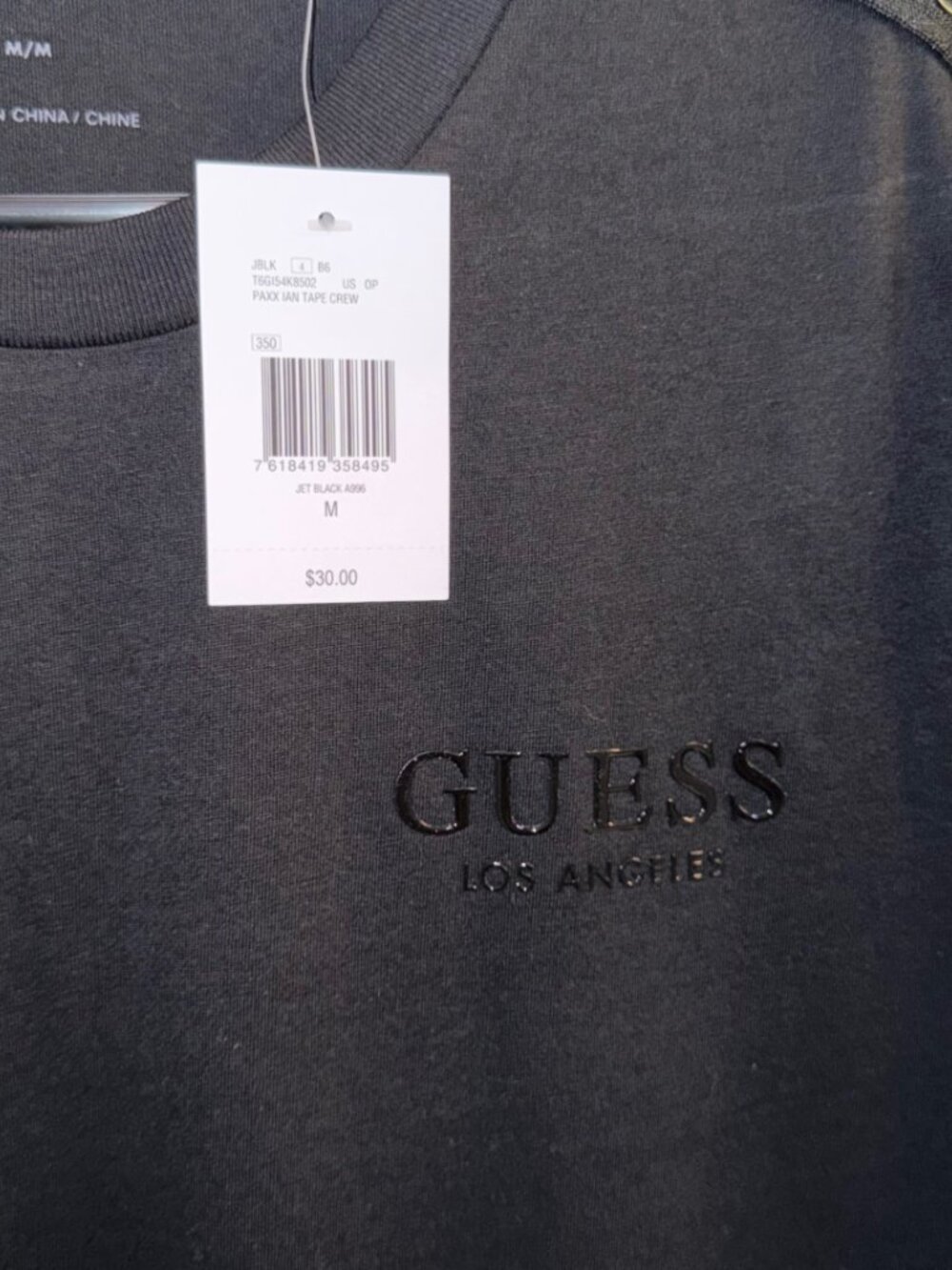 Guess Paxx Ian Tape Crew T-Shirt Mens Jet Black Logo Tape Tee T6GI54K8502 M - Picture 5 of 8